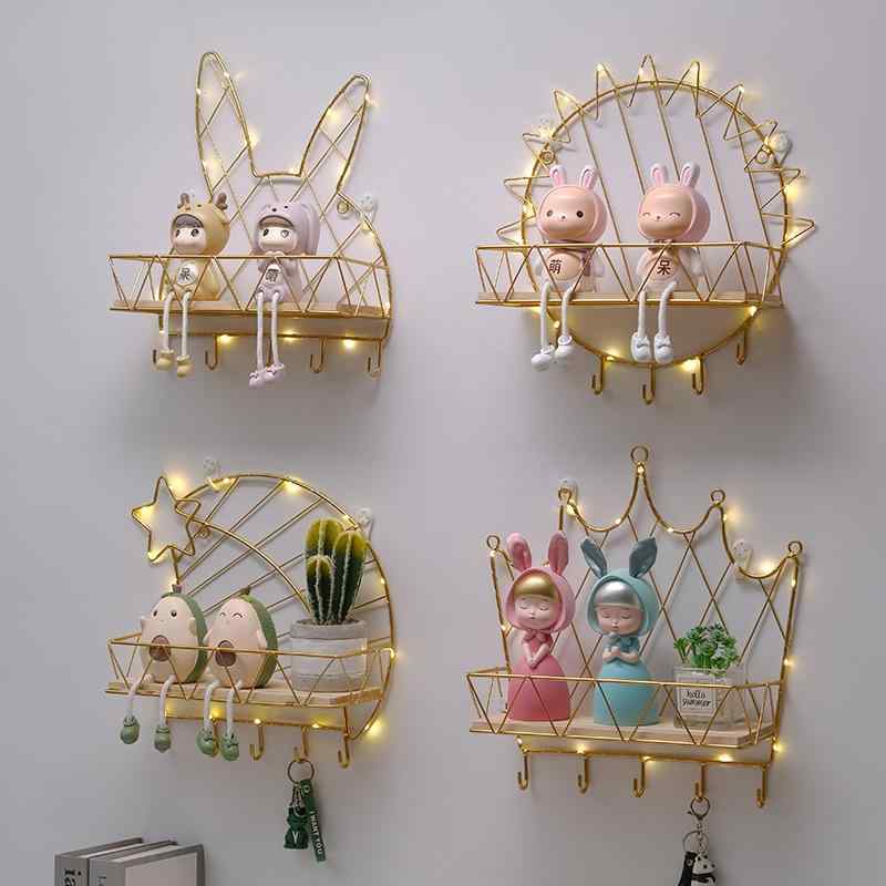 壁掛けフック アイアン キーフック 玄関収納 壁掛け収納 ゴールド 黒 クラウン 太陽 ウサギ 星 月