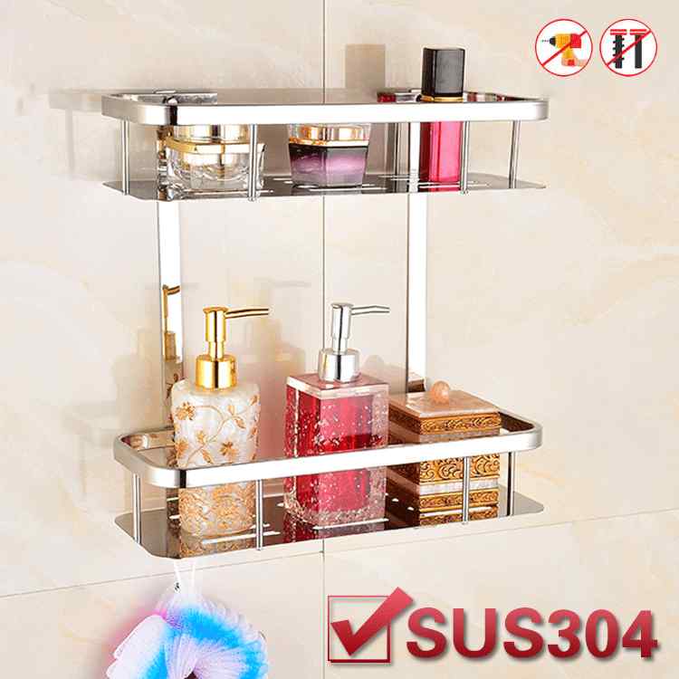 バスラック ステンレス製 浴室用ラック コーナーラック シングルレイヤー ダブルレイヤー 収納棚 バス..