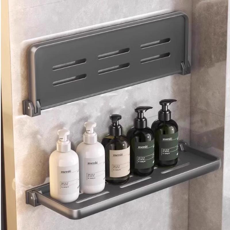 洗面所 ラック 壁掛け 折りたたみ 浴室 洗面台 鏡 収納棚 アルミ合金 30cm 焼付塗装 グレー
