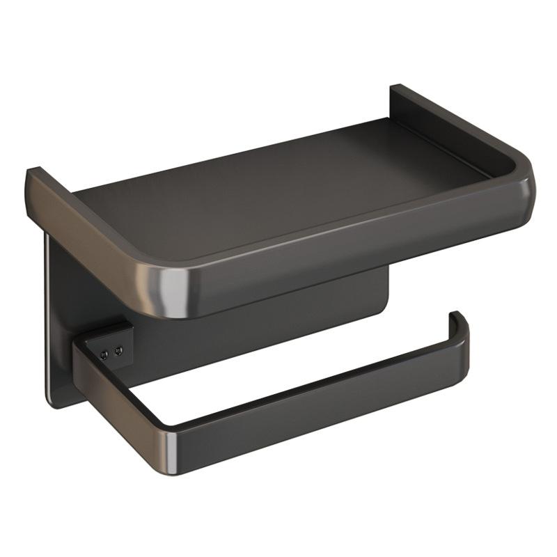 トイレットペーパーホルダー 浴室 壁掛け ラック 棚付き 置き型 2way スペースアルミ 穴あけ不要 落下防止 傷防止 防水 防湿 収納 グレー 黒 白系