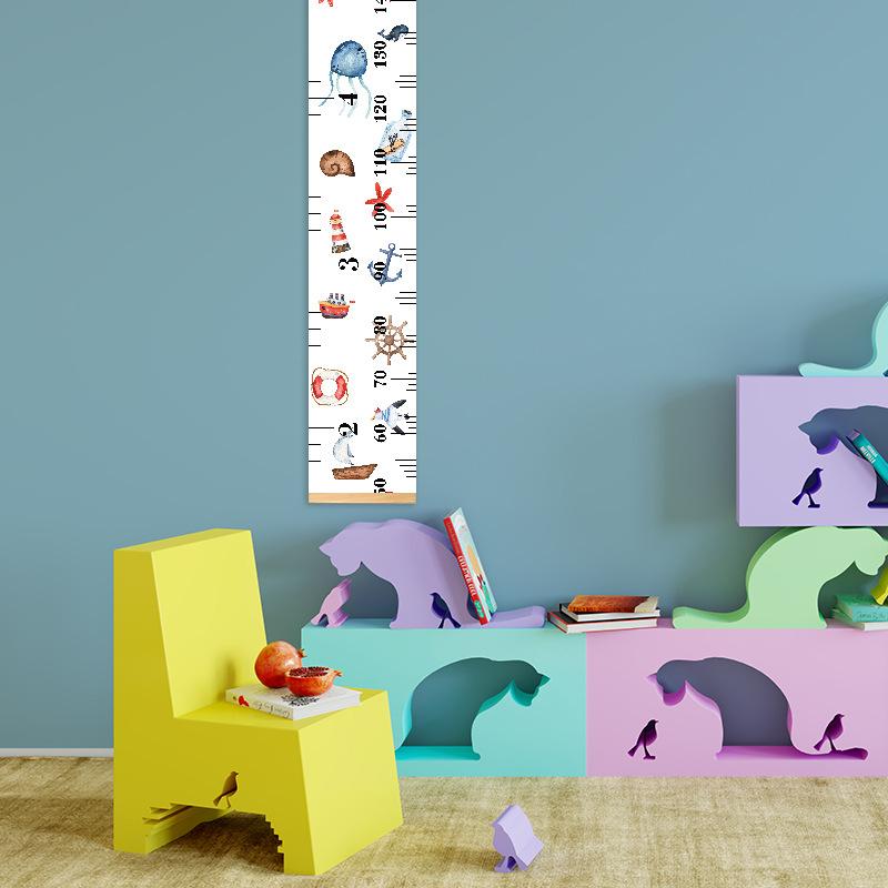 身長計 キッズ ベビー 赤ちゃん 子供部屋 壁掛け 壁の装飾 カートン 海洋風 白 青 赤 防水