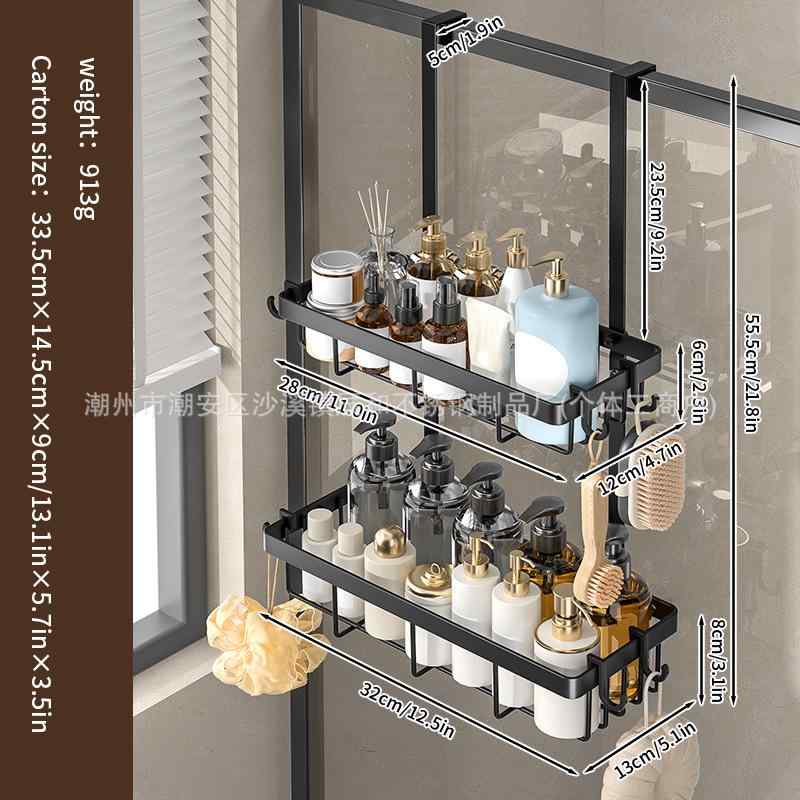 浴室収納 浴室ラック 壁掛け式 バスラック シャンプーラック 炭素鋼 多用途 水切り 2段 ブラック 吊り..