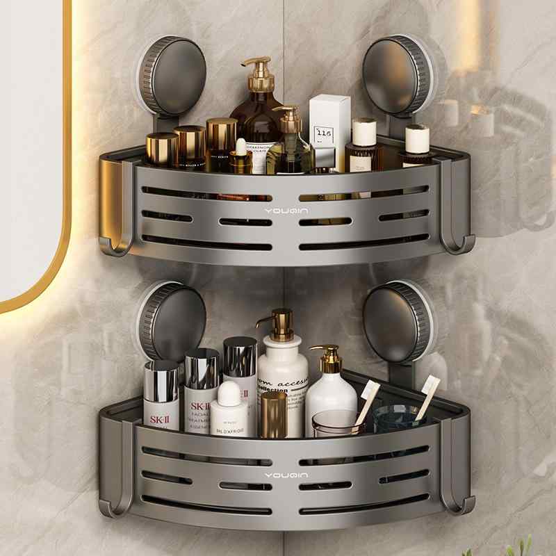 浴室 ラック コーナーラック 吸盤 壁掛け 洗面所 収納 棚 アルミ合金 3段 2段 1段 強力吸着