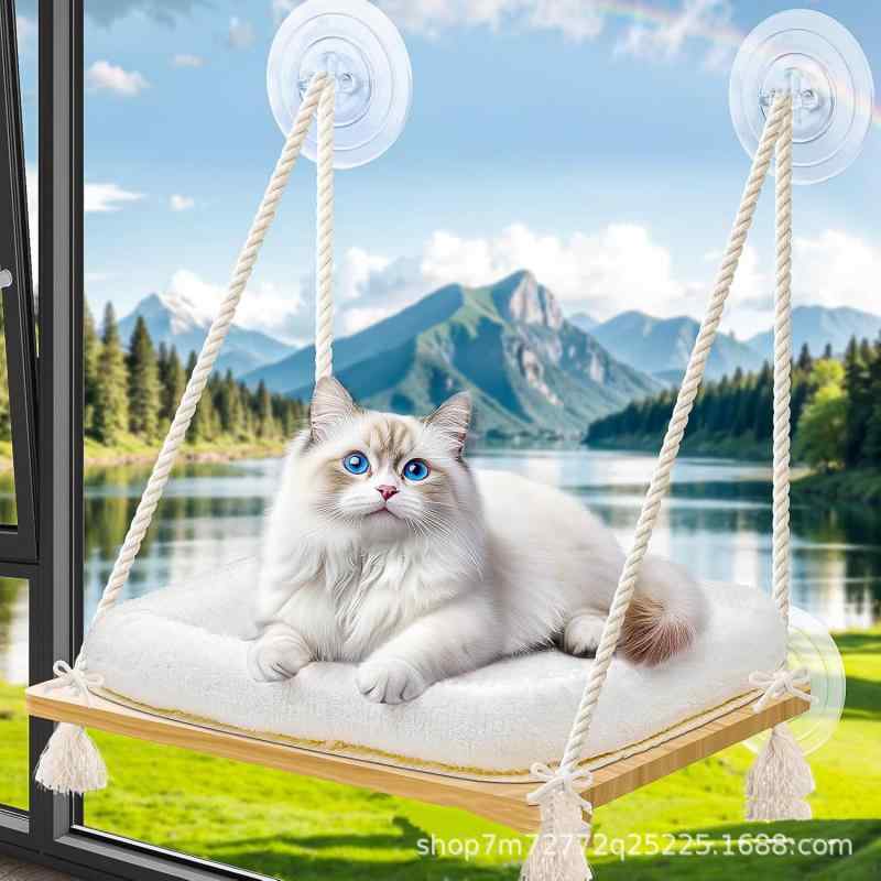 猫 猫用 ハンモック ベッド 吸盤式 木製 吊り下げ式 キャットタワー 遊び場 休憩所 日光浴(x100)