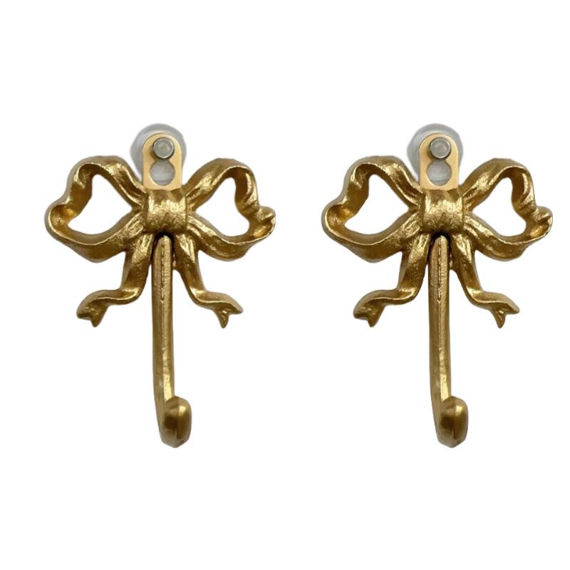 壁掛けフック レディース メンズ 蝶結び 鉄製 アンティーク調 ゴールド ゴールド グレー 2個セット ドア 玄関 壁面収納(x2)