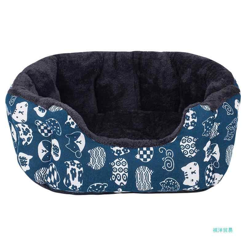犬猫用ベッド ペットベッド カートゥーン風 小型犬 猫 オールシーズン PP綿 寝床 クッション 暖か 冬 和風 ブルー ピンク