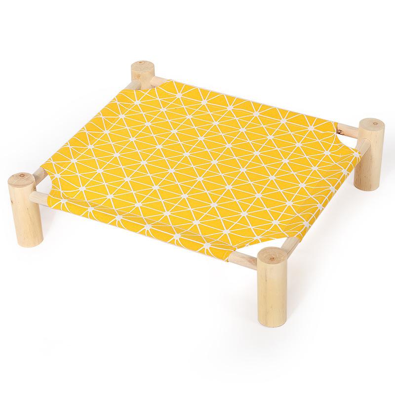 ペットベッド 犬猫用 木製 取り外し可能 洗える クッション付き ハンモック 35斤以内 イエロー格子 北..