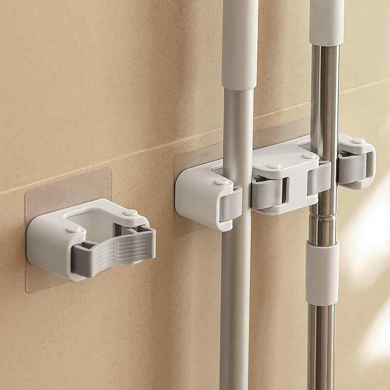 フック 粘着式 モップホルダー 壁掛け モップ ほうき クリップ 強力 固定 穴あけ不要 整理整頓 収納 日式