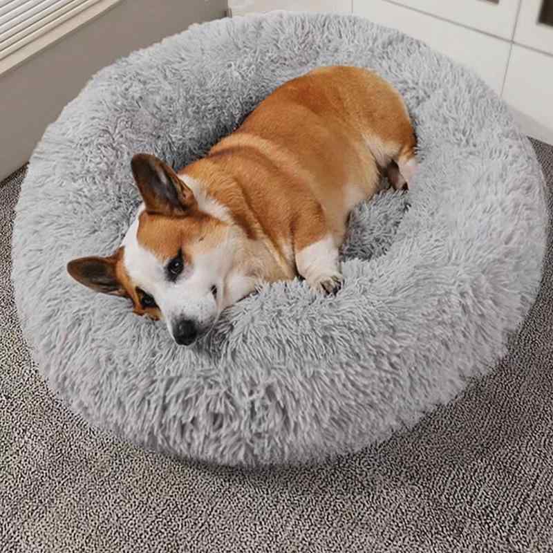 ペットベッド 犬 猫 小型犬 猫窩 長毛 絨 ラウンド クッション 暖かい 冬用 洗える かわいい おしゃれ ふわふわ グレー(x2)