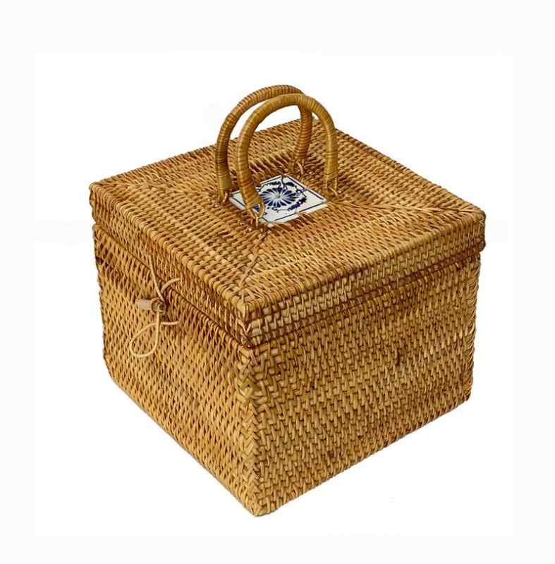 収納ケース レディース ベトナム藤 手編み 化粧品 雑貨 アクセサリー 収納ボックス 整理整頓 八角形(x2)