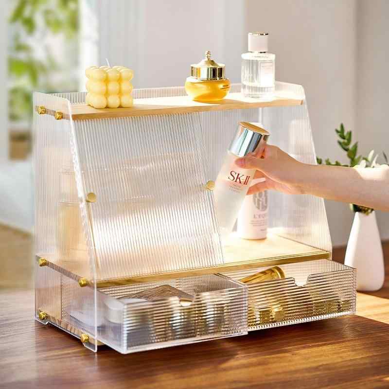 メイクボックス コスメ収納ボックス 引き出し式 卓上 ドレッサー スキンケア用品収納ケース アクリル製 シンプル 埃防止