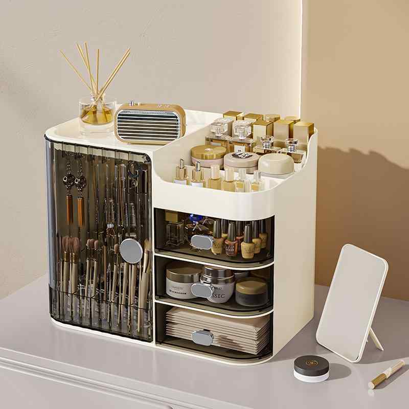 コスメボックス レディース メイクボックス 卓上収納 ドレッサー収納 防塵 小物入れ 引き出し付き スキンケア用品(x2)