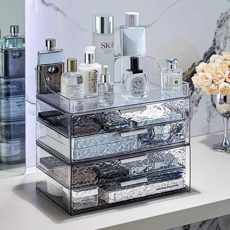 コスメボックス メイクボックス 卓上 ドレッサー 防塵 大容量 透明 引き出し式 おしゃれ 豪華 二層 三層 小物入れ 収納ケース 整理