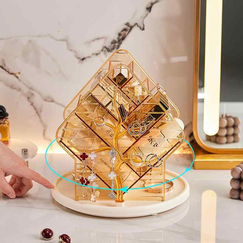 コスメ収納ボックス レディース ジュエリー収納 メイクボックス 香水 口紅 卓上収納 プラスチック製 透明 ゴールド