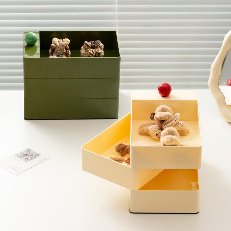 アクセサリーケース レディース 回転式 多層 北欧風 卓上収納ボックス 寝室 ドレッサー 小物入れ 化粧品 無地 整理 混色(x2)