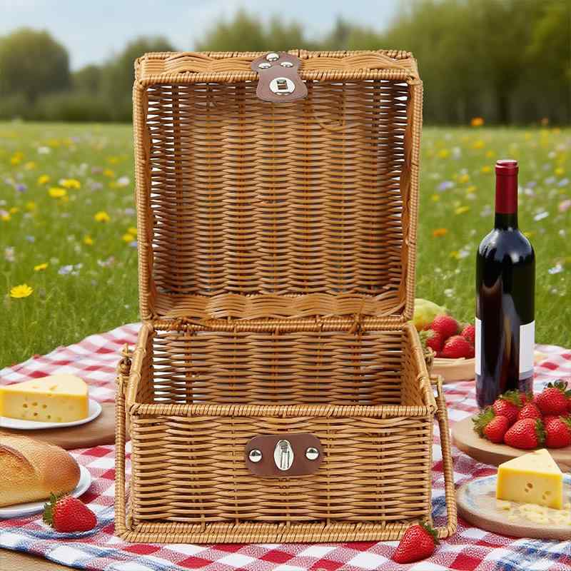 収納かご レディース ピクニック バスケット 籐風 編み込み 韓国 撮影道具 小物入れ 浅棕色