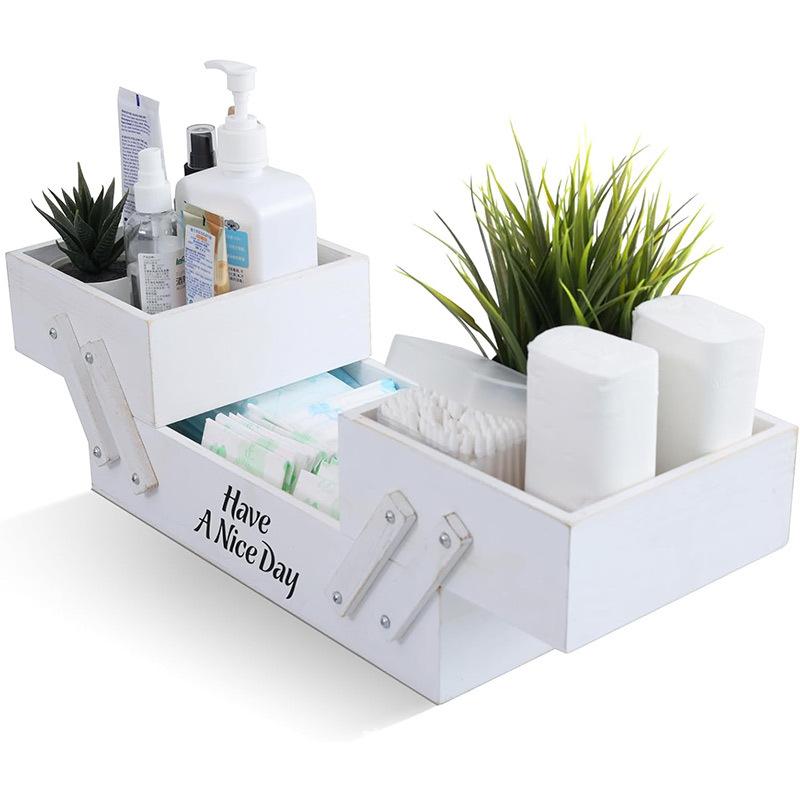 収納ケース レディース 木製 折りたたみ式 二段 サニタリー 生理用品 浴室 トイレ デスク 卓上 化粧品 ..