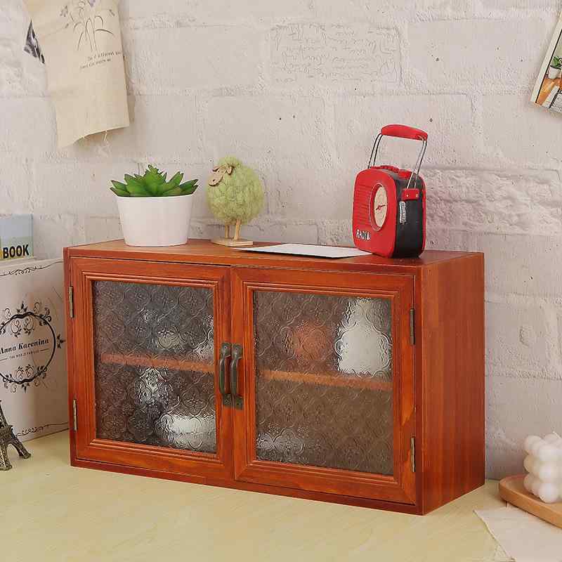 収納棚 実木 レトロ 化粧品 グラス コップ 海棠の花 すりガラス ブラインドボックス ディスプレイ キャ..