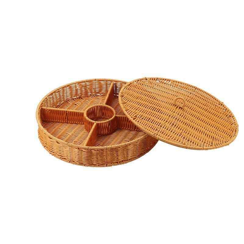 収納かご ふた付き 籐編み風 パーテーション付き ドライフルーツ お菓子 コスメ アクセサリー 鍵 デス..