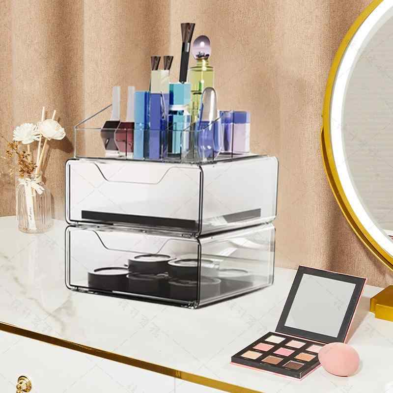 メイクボックス レディース コスメ収納ボックス 透明引き出し式 3段 化粧品収納ケース 大容量 卓上 整..