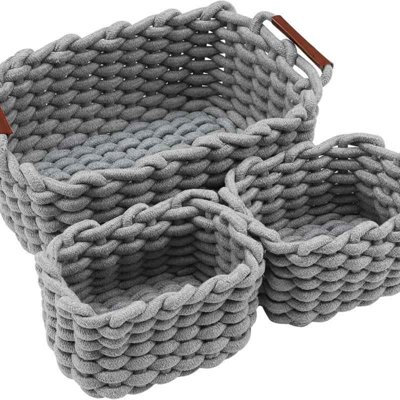 収納ボックス 北欧風 手編み コットンリネン 小物入れ CD リモコン 文房具 救急箱 磁気カード コスメ 本 雑誌 イヤホンケーブル 卓上収納(x300)