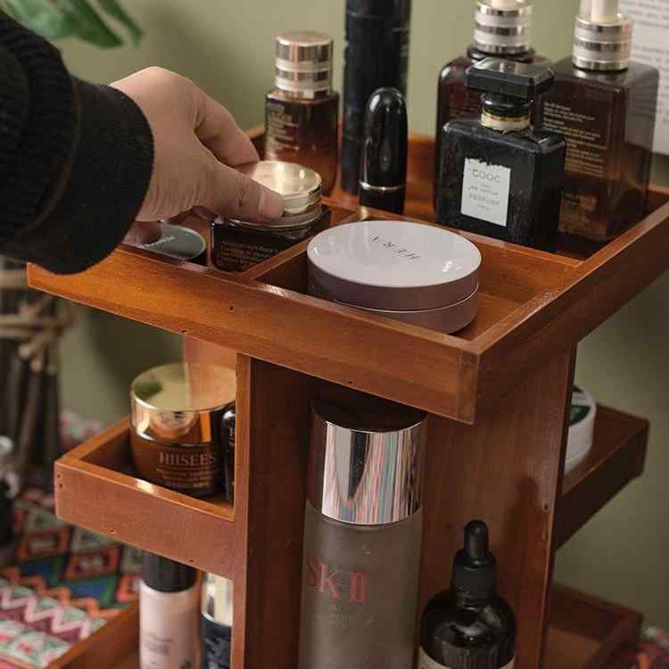 ドレッサー レディース メイクボックス コスメ収納ボックス 木製 回転式 口紅 スキンケア用品 収納棚 ..