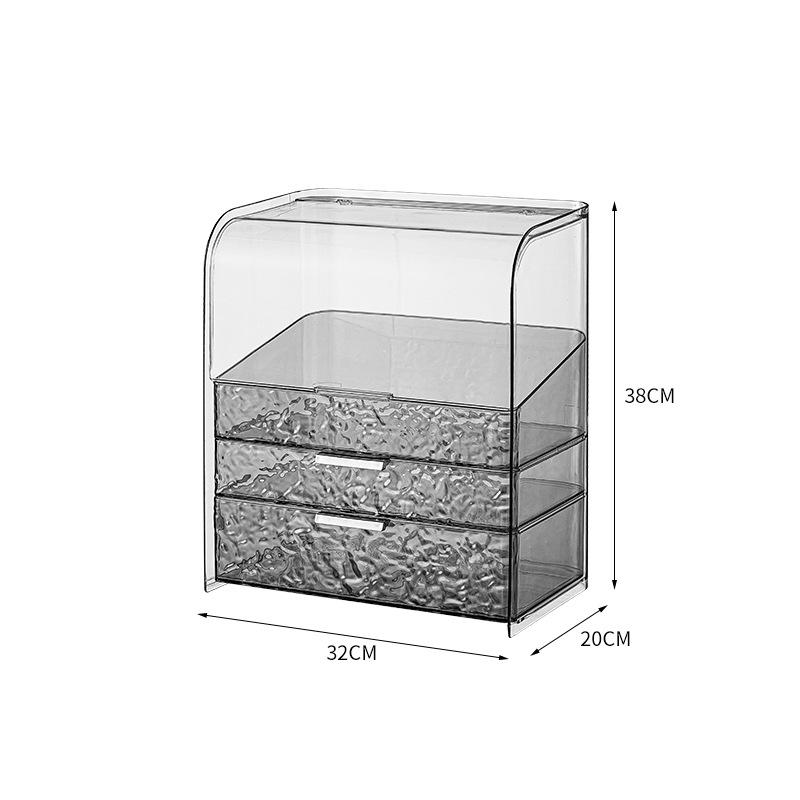 コスメ収納ボックス デスク収納 メイクボックス 透明 水波紋 コスメボックス 口紅 化粧品 整理 3段 フタ付き 2段 引き出し付き トレイ付き