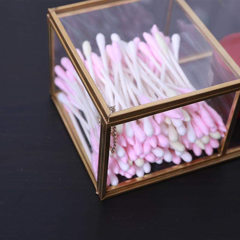 コスメ収納ボックス レディース 卓上 防塵 綿棒ケース ネイル用品 梯形 透明 ガラス 小物入れ フタ付き(x2)