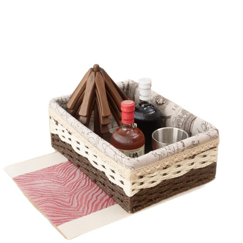 収納ケース レディース 卓上収納 小物入れ 編み込み風 整理ボックス リモコン 化粧品 本 雑誌 イヤホン..