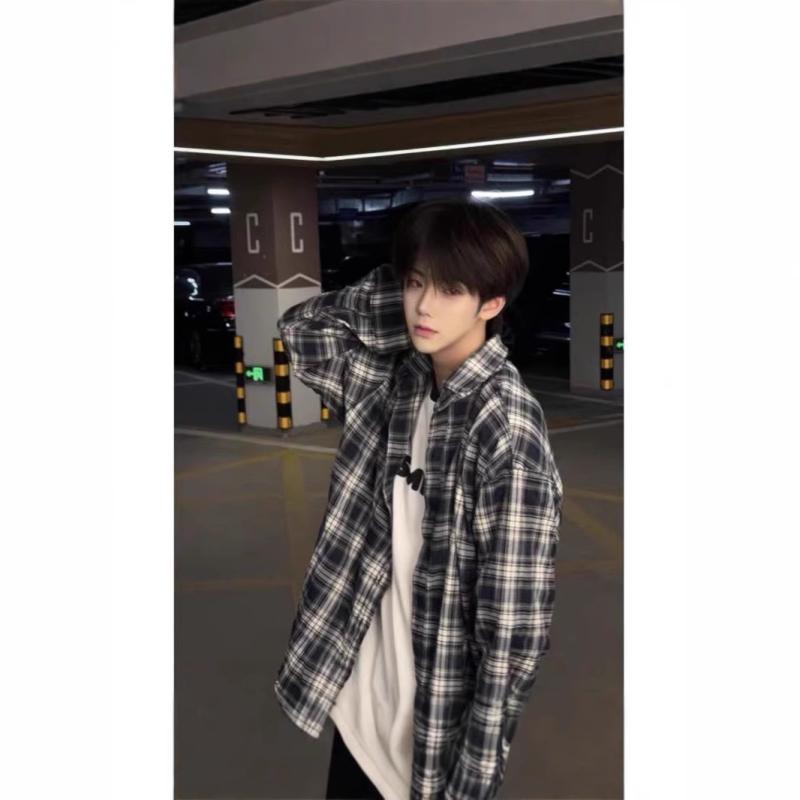 シャツ メンズ 男性用 レトロ チェック柄 長袖 コットン トップス 羽織り ライトアウター スプリングコート