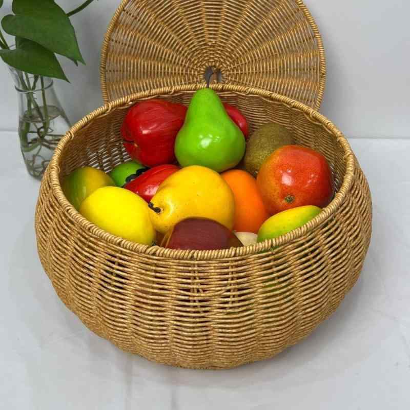 収納ケース レディース 円形 ふた付き バスケット ラタン風 フルーツ 小物入れ 雑貨 柳 北欧風 蓋つき ..