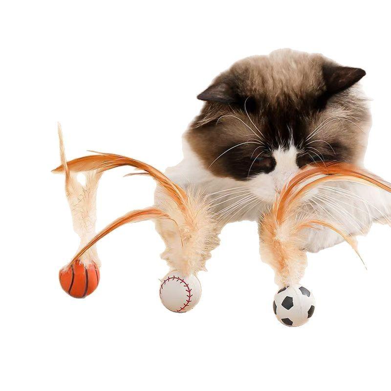猫 おもちゃ 逗猫棒 羽根 弾力ボール 猫用玩具 セット 高弾性 インタラクティブ トレーニング ストレス解消