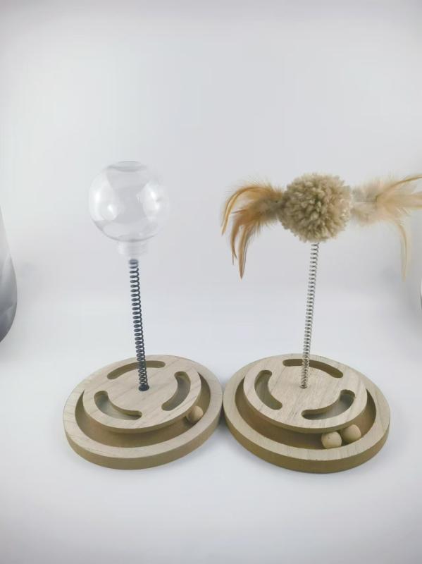 猫 おもちゃ 木製 餌入れ 知育玩具 猫じゃらし 羽根 ボール付き 運動不足 ストレス解消 原木