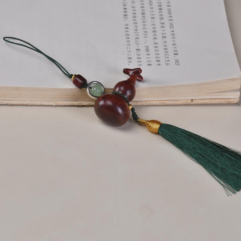 スマホストラップ 木製 福禄 葫芦 お守り キーホルダー バッグチャーム 和風 タッセル 紫檀 軽量 縁起物