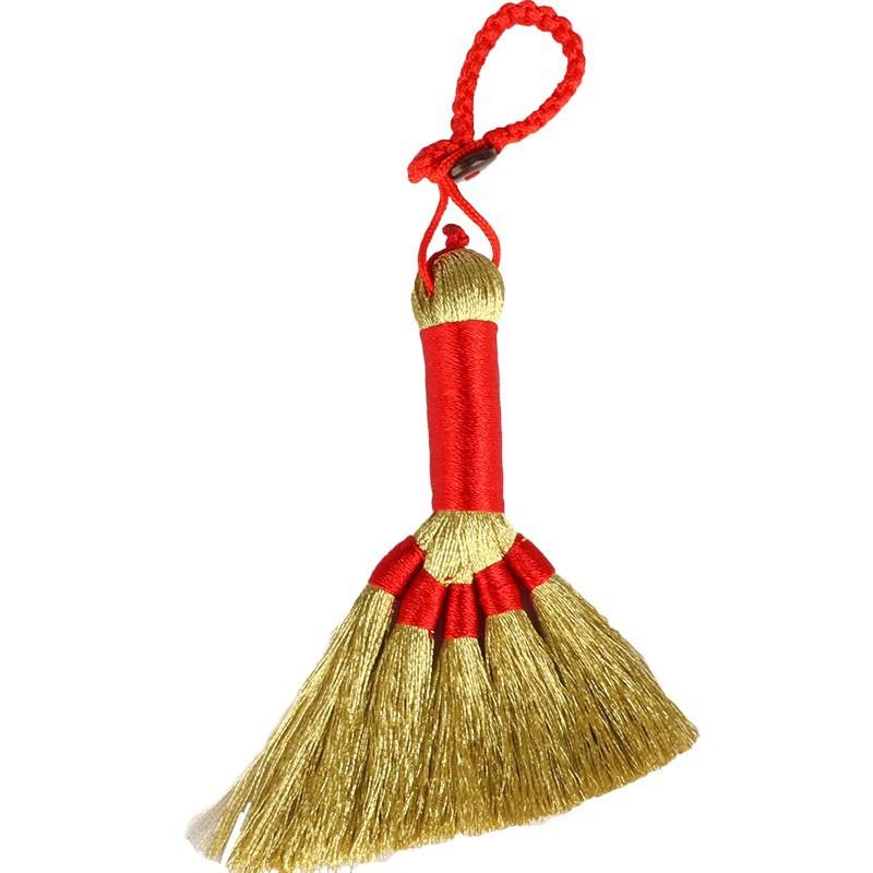 キーホルダー バッグチャーム 手編み 金のほうき 植物 花柄(x2) 3