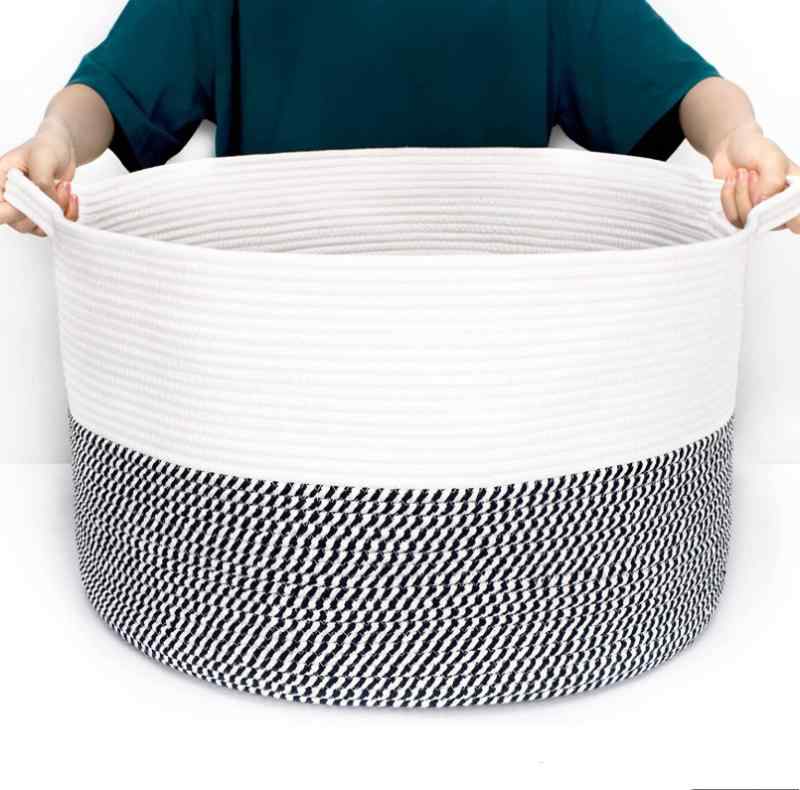 収納ボックス 綿ロープバスケット ベビー用品収納 洗濯かご 衣類収納 小物入れ 編み込み ランドリーバ..