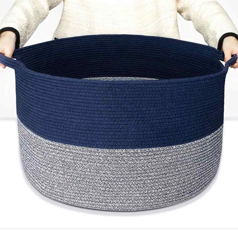 収納ボックス ベビー用品 コットンロープ バスケット おもちゃ箱 ランドリー バスケット 衣類 収納 小物入れ 編み込み 整理(x2)