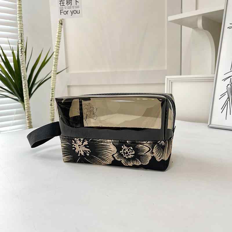 化粧ポーチ レディース 大容量 ハンドバッグ 旅行用 洗面用品 収納バッグ 花柄 軽量 ブラック ブルー ..