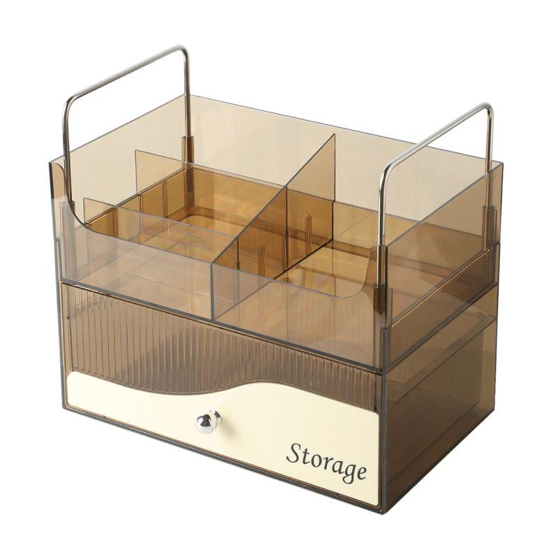 メイクボックス 大容量 蓋付き 持ち手付き コスメ収納 卓上 整理ボックス 整理ケース 防塵 小物入れ アクセサリーケース ジュエリーボックス 琥珀色 乳白(x2)