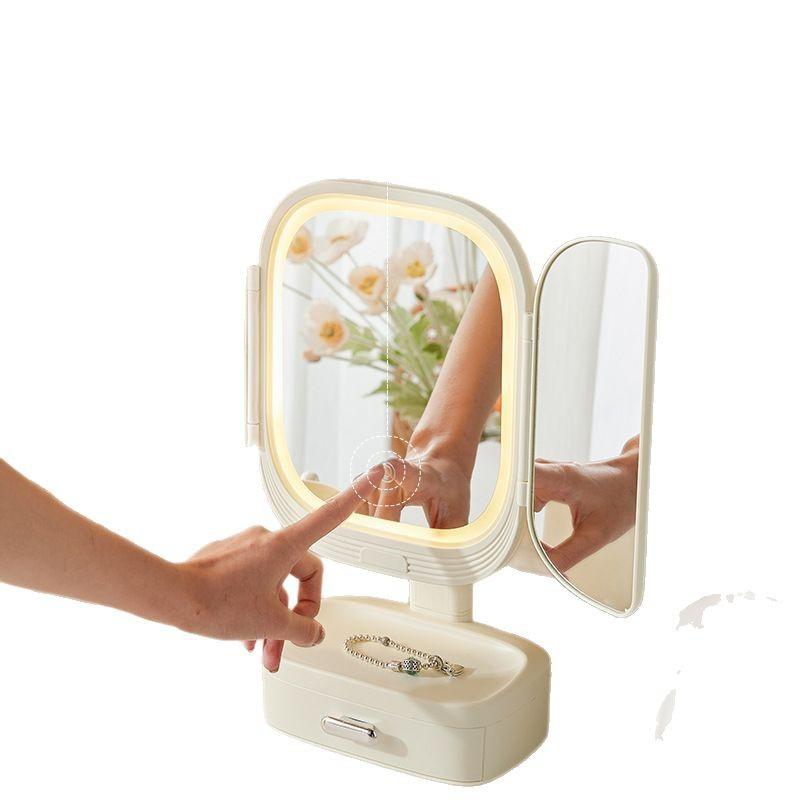 メイクボックス LEDライト付き ミラー 鏡付き 大容量 化粧品収納 卓上 整理 引き出し付き 小物入れ 軽..