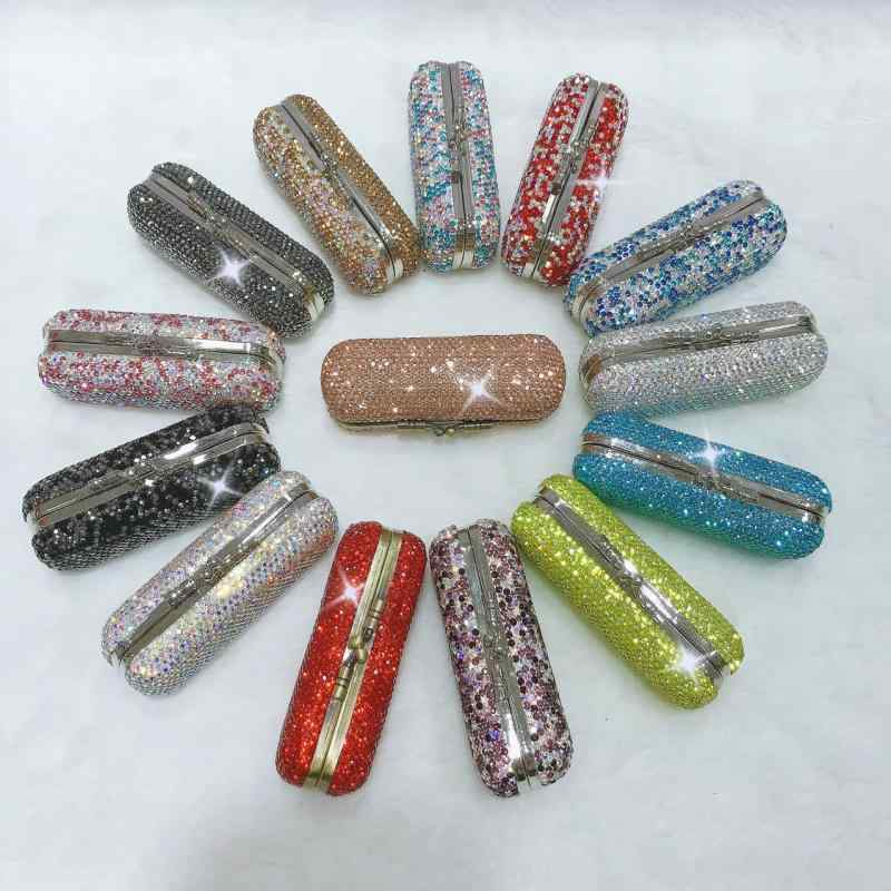 口紅ケース レディース 携帯用 おしゃれ かわいい コンパクト ミラー付き 립스틱 収納 ボックス 宝石箱風 ラインストーン キラキラ アクセサリーケース 小物入れ 白 黒 赤 金 青 緑 紫(x6)