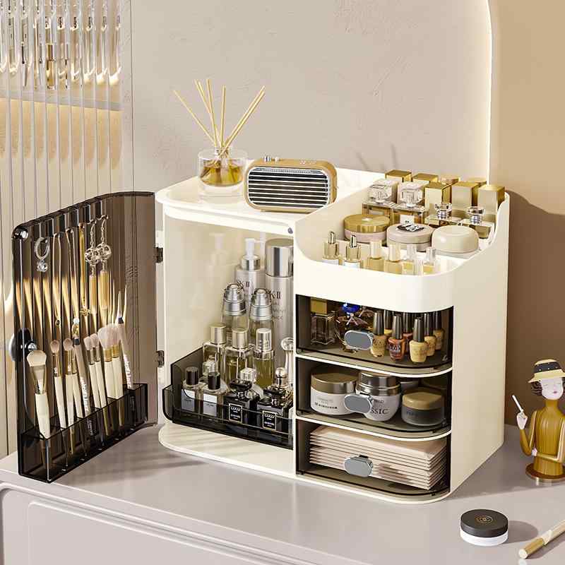 メイクボックス ドレッサー収納 コスメ収納ケース 引き出し式 卓上収納 透明 大容量 口紅 マスク 小物入れ 化粧鏡付き