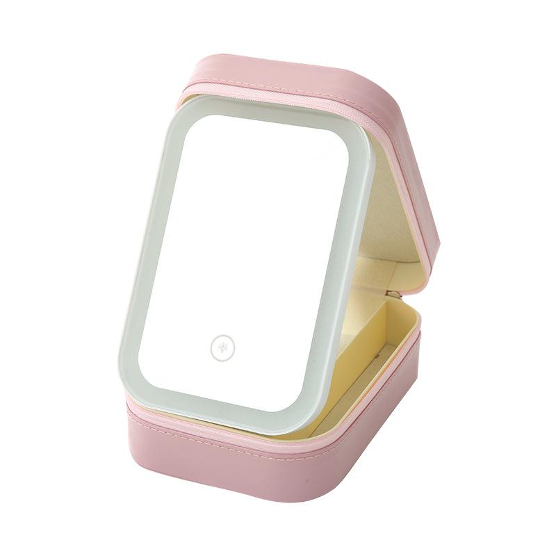 メイクボックス LED三色ライト付き 卓上 メイクアップミラー ジュエリー収納ボックス アクセサリーケー..