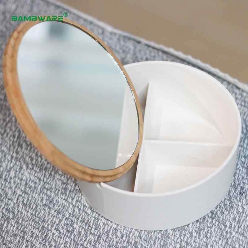 収納ケース レディース メンズ 卓上ミラー付き 小物入れ 竹繊維製 シンプル モダン 無地 円形 四角形 ..