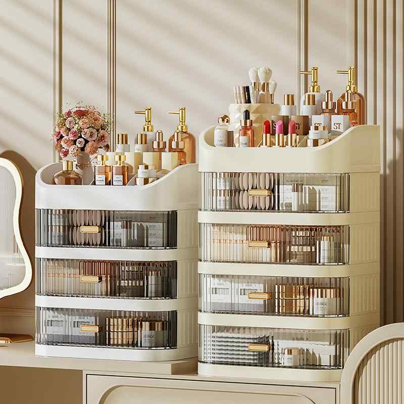 コスメ収納ボックス 豪華 引き出し式 ドレッサー 卓上 整理棚 スキンケア用品入れ 洗面台 浴室 PET PP..