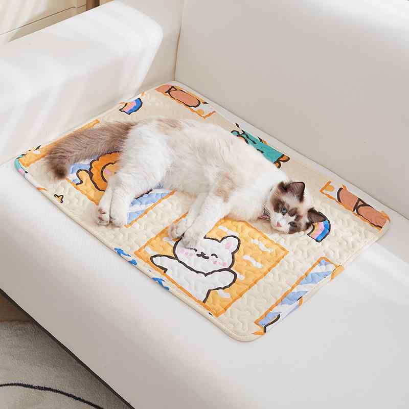 ペット用マット 綿 猫 犬 涼感 滑り止め 寝床 ウサギ 小動物 アニマル柄(x3)