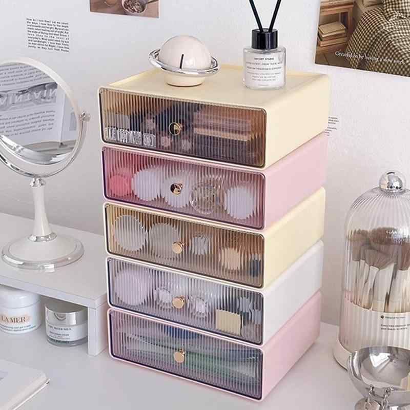 収納ケース レディース 大容量 卓上 整理ボックス 引き出し式 小物入れ 化粧品 文房具 雑貨 日用品 PP製 スタッキング可能 イエロー ピンク系