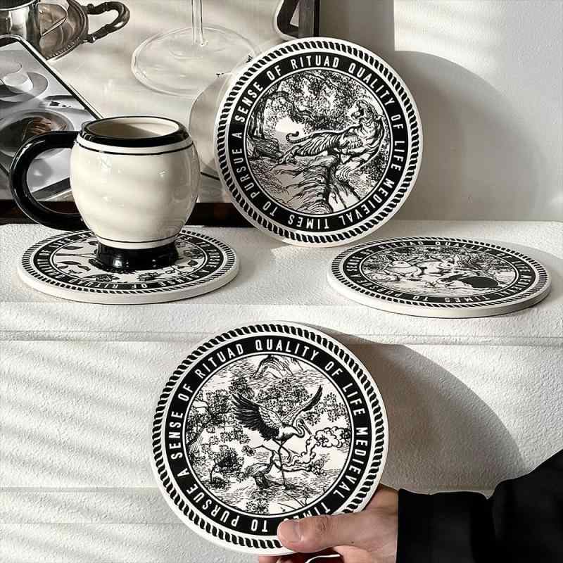 鍋敷き 豪華 セラミック 耐熱 鍋つかみ プレート 花柄 円形 防水 防油 免洗