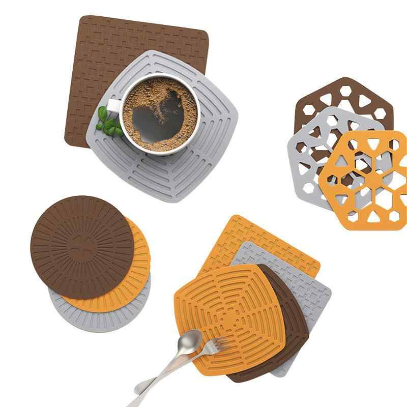 鍋敷き シリコン 鍋つかみ 断熱マット コースター 砂鍋 碗敷き テーブルマット シンプル イエロー グレー ブラウン 耐熱(x2)