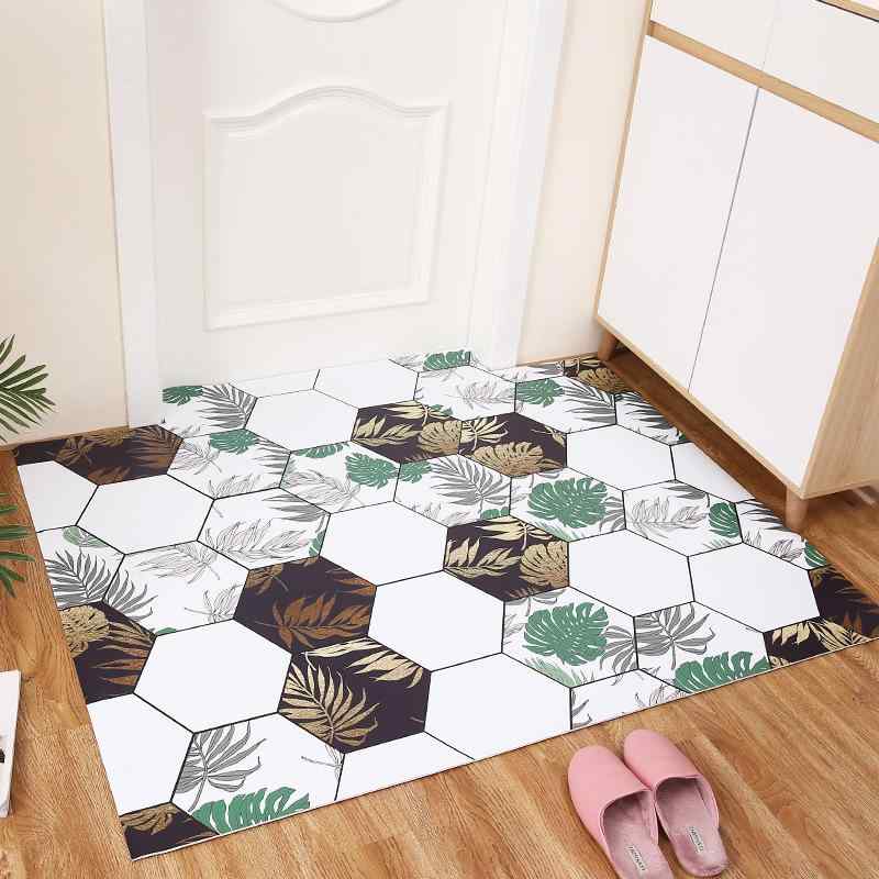 マット レザー調玄関マット カット可能 防水 防油 拭ける 室内ドアマット 泥落としマット 家庭用 60×90cm 80×120cm 黒白格子柄 落葉金秋(x2)